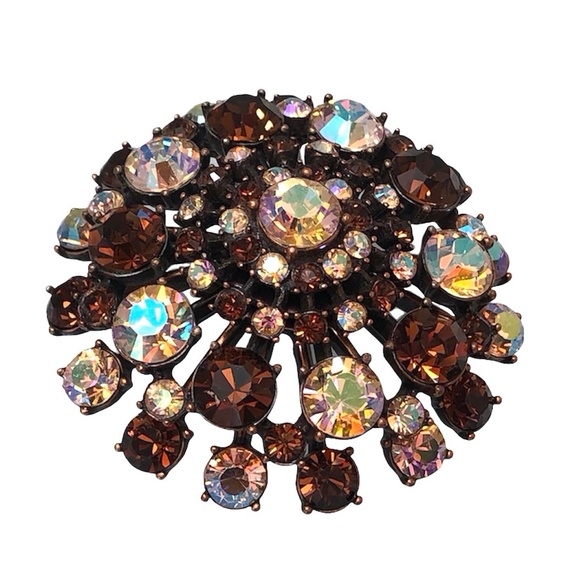 VINTAGE JOAN RIVERS AMBER & AURORA BOREALIS PINK DOME CRYSTAL BROOCH - Picture 11 of 16